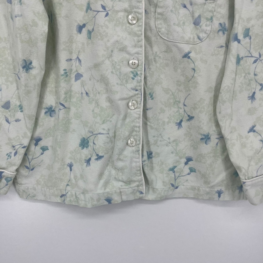 LL Bean Womens Petite Small Flannel Pajama Top Blue Floral Cotton - Picture 11 of 14